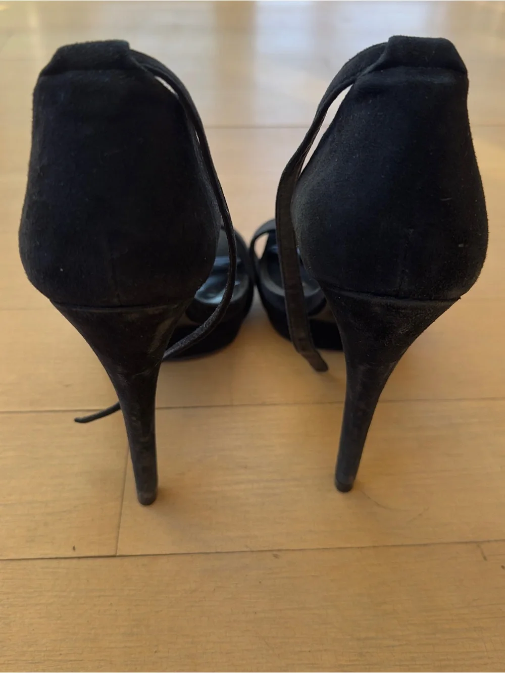 Tory Burch Black Suede Open-Toe Ankle Strap Heels